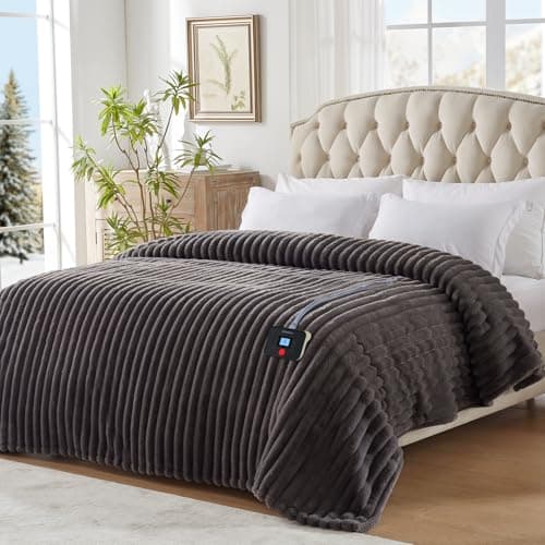 Westinghouse Electric Blanket Full Size, Super Cozy Luxury Faux Fur & Sherpa Heated Blanket with 10 Heating Levels & 1-12 Hours Auto Off, Fast Heating Blanket, Machine Washable, 80x 84 Inch Charcoal
