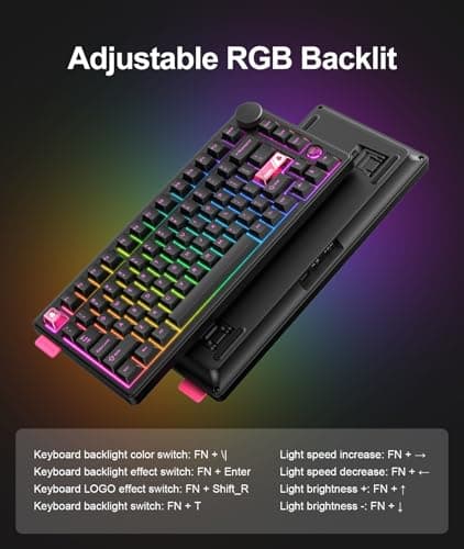Wireless Gaming Keyboards Gasket Mechanical Keyboard | 75% Wireless Keyboard | Three-Mode Wireless (Bluetooth /2.4G/USB-C) | Hot-Swappable | Five-Layer Muffler Filling | Knob +RGB Backlit (Black) 6