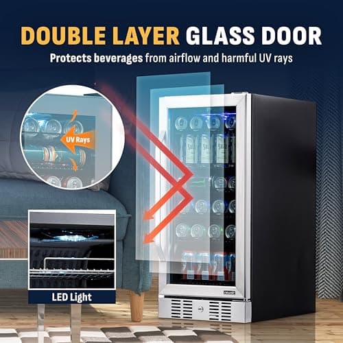 NewAir 96 Can Built-In Beverage Refrigerator | 15” Small Mini Fridge for Bedroom, Home Bar or Office | Quiet Cooling & Precise Temperature Control | Stainless Steel 8