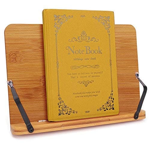 wishacc Bamboo Book Stand, Adjustable Book Holder Tray and Page Paper Clips-Cookbook Reading Desk Portable Stable Hard-Wearing Lightweight Bookstand-Textbooks Books 8