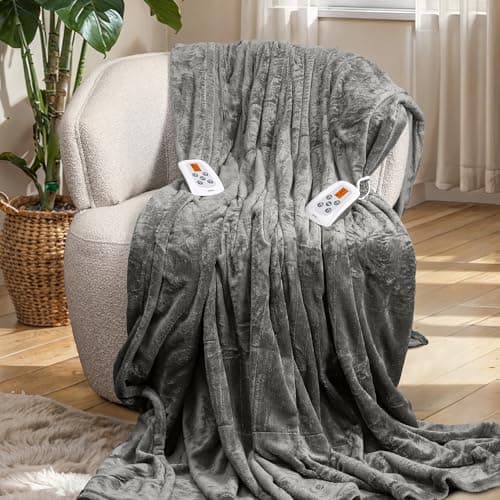 SUNVIVI Electric Blanket King Size, Heated Blanket Dual Control Soft Flannel, 10 Heat Settings, 12 Hours Auto Off, Machine Washable, 5 Years Warranty, Overheat Protection, ETL Certified, Grey 8