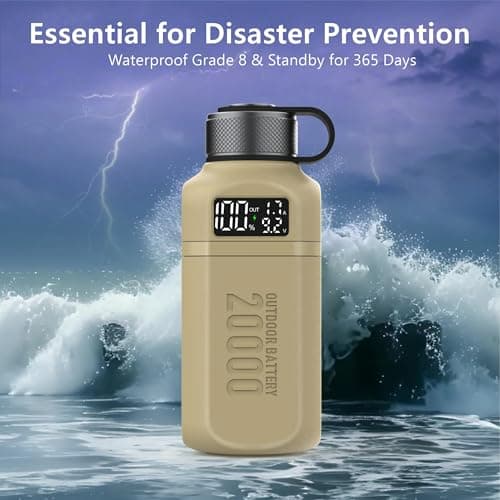 aswayke 20,000mAh Rugged Power Bank with Fast Charge USB-C PD, IP68 Waterproof Shockproof, Includes 420lm Bright Camping Lantern, Tactical Outdoor Charger for Hiking Camping Survival Emergency (Brown) 9