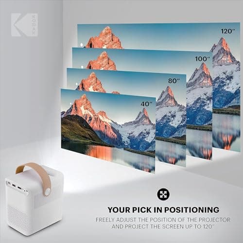 KODAK FLIK HD9 Smart Projector | Mini White Portable Indoor & Outdoor Movie with Android TV Streaming Apps, Wi-Fi and Bluetooth, Built-In Speakers & Voice Remote | FHD 1080p for Screens Up to 120” 6
