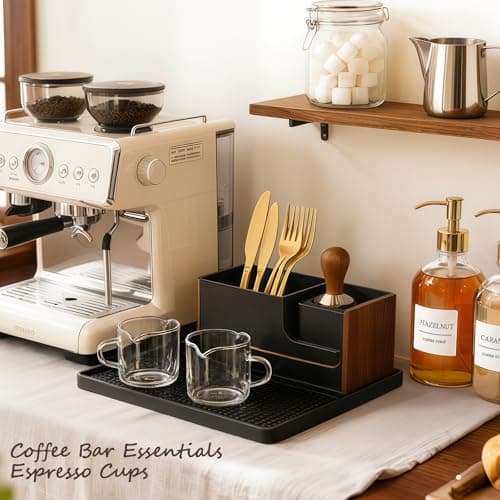 DWTS DANWEITESI Espresso Cups Set of 2: Espresso Machine Accessories - Espresso Shot Cups for Home Baristas - Essential Coffee Bar Accessories - 4oz Glass Espresso Cup Set with Handled and Spout 5