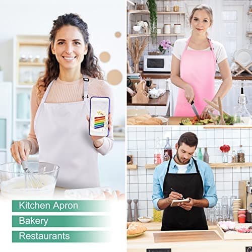 Jubatus 2 Pack 3 Pockets Adjustable Bib Apron Chef Kitchen Cooking Aprons for Women Men, Black 7