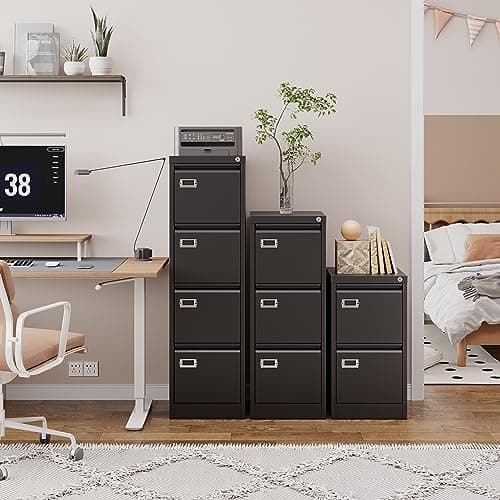 NODHM 4 Drawer File Cabinet with Lock, Metal Filing Cabinets, Vertical Small Filing Cabinet Steel Lockable Storage Cabinets for Home Office to Organization Hanging Letter/Legal/F4/A4 7