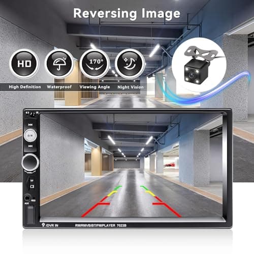 CAMECHO 7" Double Din Car Stereo Audio Bluetooth MP5 Player USB FM Multimedia Radio+ 4 LED Mini Backup Camera with Steering Wheel Remote Support Mobile Phone Synchronization (Used in Android/iOS) 6