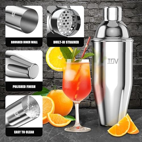 IOV Cocktail Shaker, 24 oz Martini Shaker, Drink Mixer with Built-in Strainer, Professional Stainless Steel Margarita Alcohol Shakers with Cocktail Recipe Guide, Bartender Kit Gifts 4