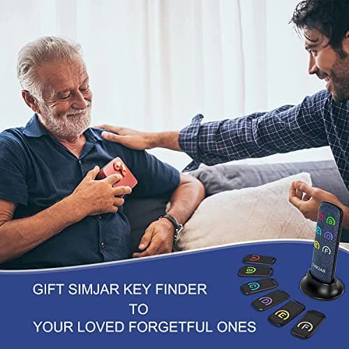Key Finder with Thinner Receivers & Advanced Fabric Remote, Simjar 80dB+ RF Item Locator with 131ft Working Range, 1 RF Transmitter & 6 Receivers 6
