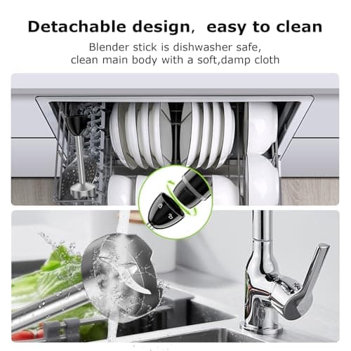 Bonsenkitchen Hand Blender, Immersion Blender with 2 Mixing Speed, Electric Handheld Mixer Portable Stick Mixer with Stainless Steel Blades for Soup, Smoothie, Puree, Baby Food 7