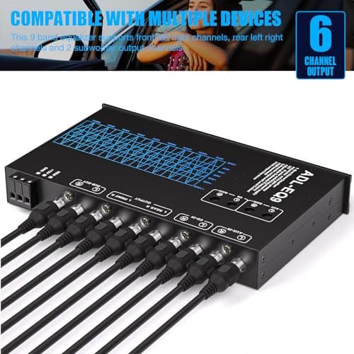 Facmogu 9-Band Car Audio Equalizer, Car Graphic Equalizer EQ W/Front, Rear + Sub Output, 8V RMS Line Driver, Adjustable Audio Output for Car, Boat, W/CD/AUX Input Select & White Light Illumination 6