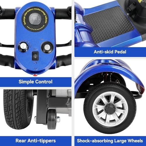 WheelWavi 4-Wheel Mobility Scooter for Adults & Seniors - Heavy-Duty Compact Travel Scooter with Long-Lasting Battery, LED Lights, Basket & Portable Design (Blue) 6