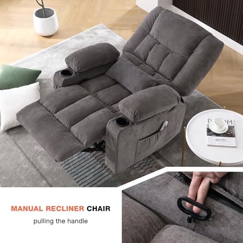 Massage Swivel Recliner Chair with Vibration Massage and Lumbar Heating for Adults,Oversized Rocker Recliner Single Sofa with Side Pocket,Two Cup Holders and USB Charge Port for Living Room 7