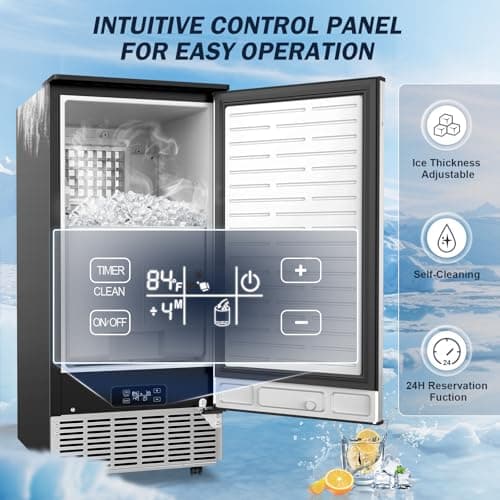 Under Counter Ice Maker Machine Commercial - 120LBS/24H with 30lbs Ice Storage Bucket & Reversible Door, Built-in Freestanding Ice Machine, Automatic Cleaning/24 Hours Timer, For Home & Commercial Use 7