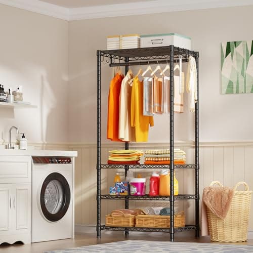 Ulif H4 Mini Portable Closet, 4 Tiers Freestanding Clothing Garment Rack for Small Space, Metal Clothes Wardrobe System for Bedroom, 23.6" W x 14" D x 76.4" H, Load 502 lbs, Black 6