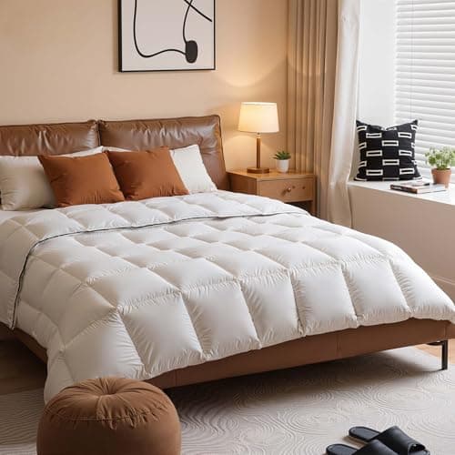 Lightweight White Goose Down Comforter King Size - All Season Luxury Down Duvet Insert Hotel Bedding Comforters Oeko Certified 480 Thread Count High Fill Power - King 106x90 Inches
