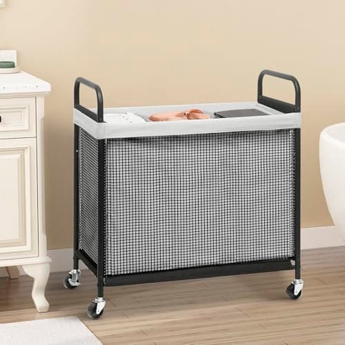 STORAGE MANIAC Rolling Laundry Hamper with Wheels 3-Section Laundry Sorter Rolling Laundrys Basket on Wheels with Removable Bag Clothes Hamper Laundrys Organizer Cart Bathroom Bedroom 120L Grey 8