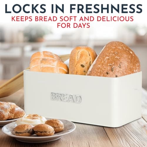 Culinary Couture White Bread Box for Kitchen Countertop with Bamboo Lid - Large BreadBox for Homemade Bread - Storage BreadBox with Cutting Board Lid 5