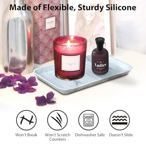 Countertop Vanity Tray, Bathroom Silicone Shatterproof Tray, Soap and Sponge Holder for Kitchen Sink Toilet Tank Tray, Bathroom Trays for Counter, Perfume Candle Key Valet - Marble 6