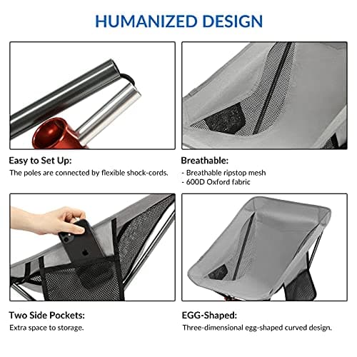 SHALLWE Ultralight Portable Camping Chair,Aviation Aluminum Frame Compact Folding Chairs,300lbs Capacity with Wide Feet and Storage Bag,Suitable for Camping,BBQ,Hiking,Beach,Lawn(Gray) 6