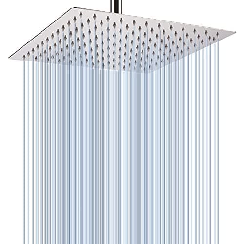 Voolan Rain Shower Head - High Flow Large Rainfall Shower Heads Made of Stainless Steel - Waterfall Bathroom Square Showerhead - Ceiling or Wall Mount (12" Chrome)