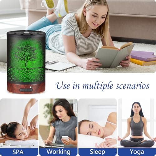 Essential Oil Diffuser- Aromatherapy Diffuser with7 Colors Light and Auto-Off for Women Metal Cool Mist Humidifier for Home and Office for Mom Women(Tree) 6