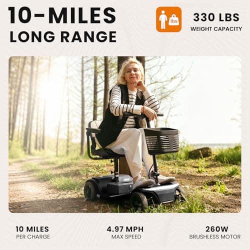 Electric Foldable Mobility Scooter for Adults 4 wheelMobility, 330lbs Max Weight,10-15miles Per ChargeElectric Powered Wheelchair Power Scooters Black 9