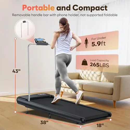 WELLFIT 10% Incline Walking Pad Treadmill with Handlebar,265LB Capacity,40 dB Low Noise Standing Under Desk Walking Jogging Running Machine for Home Office Apartment,APP/Remote Control,LED Display 6