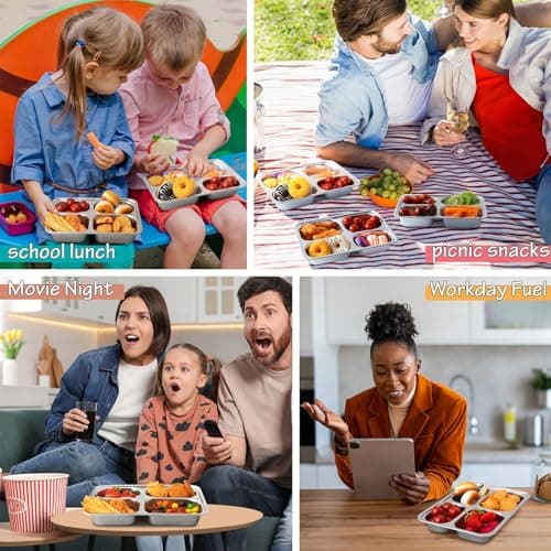 Stainless Steel Snack Containers with Lids - 3 Pack - Large 4-Compartments Bento Snack Boxes - Meal Prep Lunch Containers for Kids Adults - Divided Food Storage Container for School Home Travel 6