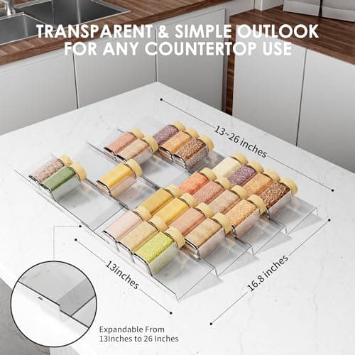 Jadehom Spice Drawer Organizer, 4 Tier Clear Acrylic Expandable From 13" to 26" Seasoning Jars Drawer Insert, Kitchen Drawer Spice Rack Tray for Cabinet/Countertop 6