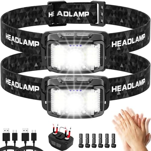 Headlamp Rechargeable,2 Pack 2000 Lumen Super Bright Led Headlamp,16 Modes Motion Sensor Head Lamp,Ipx6 Waterproof Lightweight Headlight,White Red Flashlight For Fishing Camping Hunting Essentials