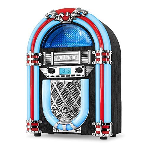 Victrola Redding Tabletop Bluetooth Jukebox with Built-In Speaker, 3.5mm Aux and RCA Output, Classic 50's Retro Design, Color-Changing LED Light, AM/FM Radio, Wireless Music Streaming