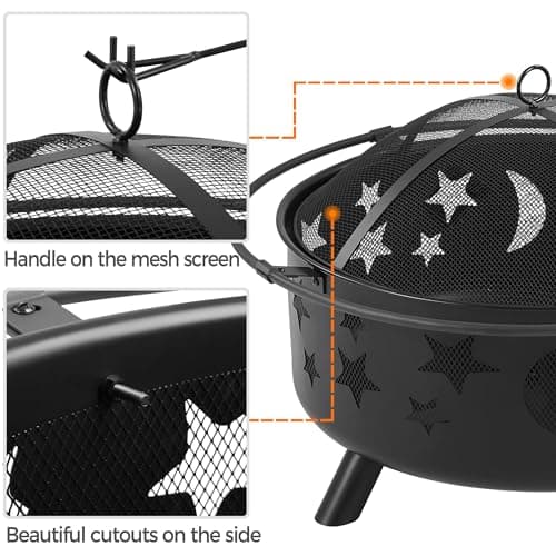 Yaheetech Fire Pit 30in Fire Pits for Outside Wood Burning Outdoor Fireplace with Spark Screen, Poker for Bonfire Patio Backyard Garden Picnic 5