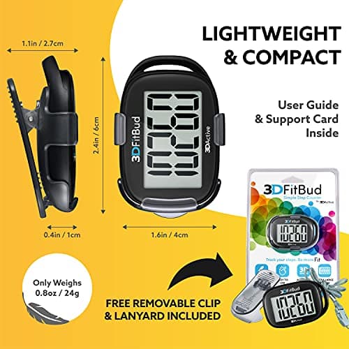 3DFitBud Simple Step Counter Walking 3D Pedometer by 3DActive with Clip, Lanyard Accurate Step Tracker Large Display, Easy to Use for Kids Men Women Adult Seniors Daily Step Tracking - A420S - Black 6