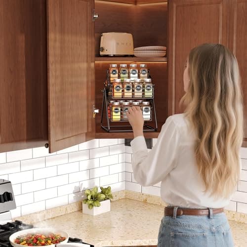 Rotating Spice Rack Organizer for Large Cabinets Kitchen Countertop with Thicken Spice Jars and Labels, Spinning Like Ferris-Wheel, Metal (M) 8