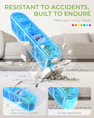 Odaro Weekly Pill Organizer 4 Times a Day, BPA Free Daily Pill Box 7 Day, Large Travel Pill Case with 28 Compartment to Hold Medicine, Vitamin and Supplement 7