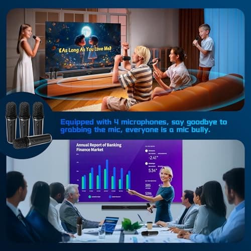 Quntelon TV Soundbar Speaker with Bluetooth/AUX/USB/TF/Coaxial, Sound Bar for Smart TV with 4 Wireless Microphones, Surround Sound System for TV (Full Black, 4mic) 6