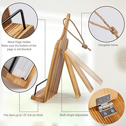 PUERSI Cook Book Stand for Kitchen Counter, Wooden Cookbook Holder, Adjustable Recipe Book Holder - Brown 4