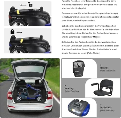 Easy Portable Foldable Mobility Scooter / 20Ah Electric Scooter with Seat for Adults / 300-350lbs Weight Capacity Travel Scooter/Wheelchair Alternative - 32km on 1 Charge/Lightweight1 6