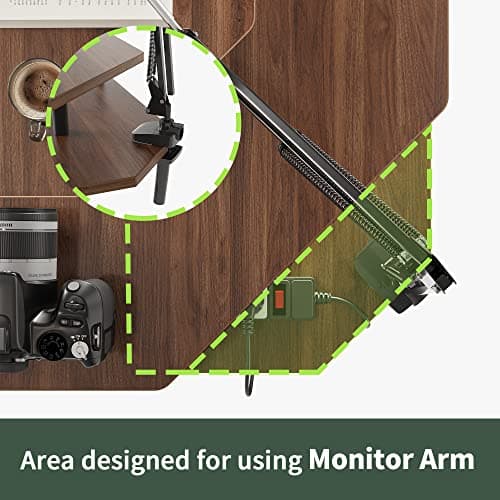 FEZIBO L Shaped Standing Desk with LED Strip & 2 Drawers, Triple Motors Supports Over 300lbs, Upper and Lower Storage Shelves Available, Electric Height Adjustable, for Home Office, Black Walnut 5