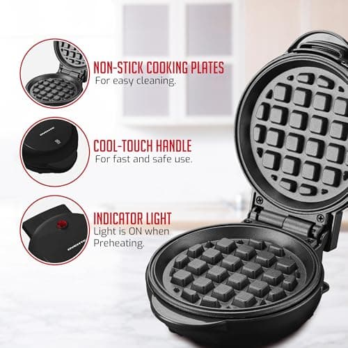 OVENTE Mini Waffle Maker Machine, 4-Inch Chaffle Mold with Non-Stick Surface, 550W Quick Heat-Up and Overheat Protection, Perfect for Breakfast, Dessert, Sandwich, Hash Brown or Snacks, Black WM215B 5