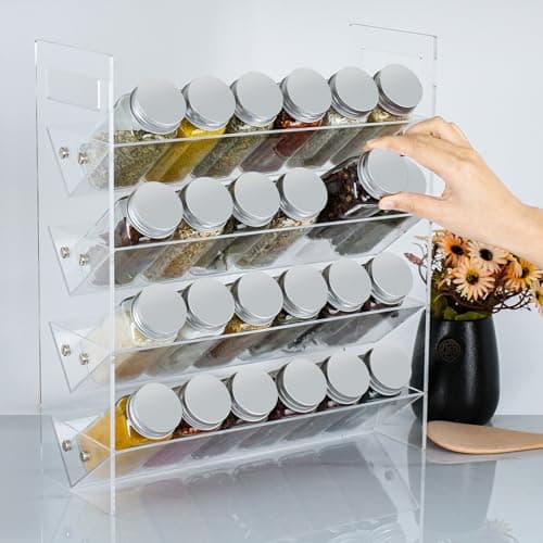 GTJ Spice Rack, 4 Tiers Clear Shelves Spice Organization for Cabinet, Acrylic Seasoning Organizer for Countertop, Spice Drawer Organizer for Kitchen, Pantry 8