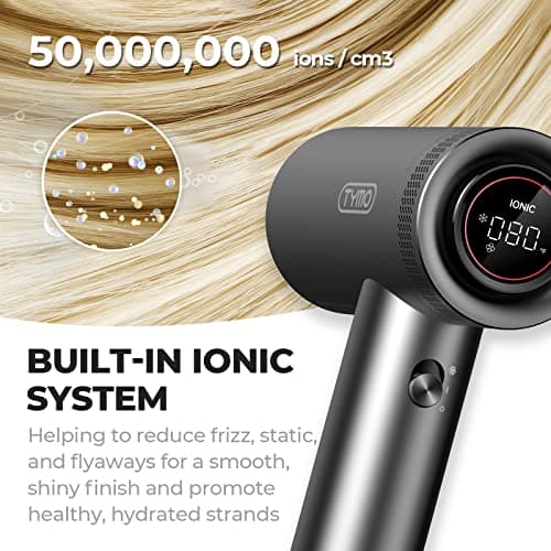 TYMO Hair Dryer with Diffuser for Women - 1500W Professional High Speed Blow Dryer with Comb, 110,000RPM Fast Dry, 200 Million Ionic Hairdryer, 4 Temps & 3 Speeds, 8 Ft Cord for Salon, Metal Gray 7