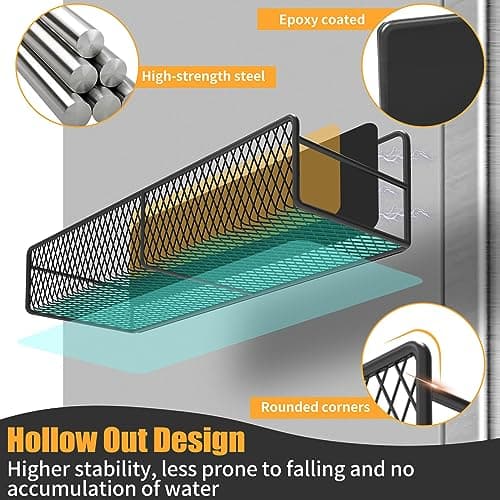 Magnetic Spice Rack for Refrigerator, 6 Pack 100% Metal Strong Magnet Shelf Black, Space Saving Spice Organizer, Home Kitchen Laundry Room Storage Organization W/ Paper Towel Holder, Utensils Racks 5