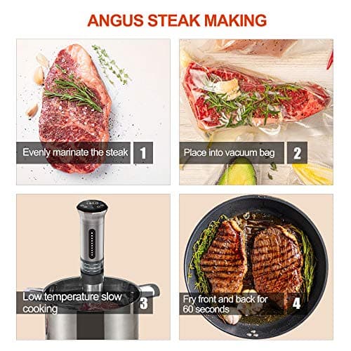 KitchenBoss Sous Vide Cooker Machine: Ultra-quiet 1100 Watt IPX7 Waterproof Water Thermal Immersion Circulator Accurate Temperature Control Digital Display Slow Cooking Sous-vide 6