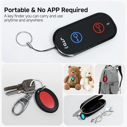 JTD Key Finder Locator with Sound, Remote Finder - 2 Receivers, 1 Car Tracker Keychain,85dB Loud, 131ft Range Tracker for Keys, Wallet, Pet,TV Remote Control - No App Needed Item Finder for Home 5