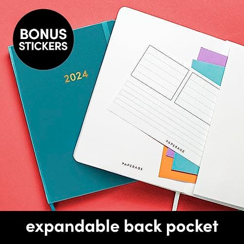 PAPERAGE 2024 Weekly & Monthly Hardcover Planner (Turquoise), 12 Month (January 2024 - December 2024), 5.7 in x 8 in, Weekly & Monthly Spreads, Includes Additional Note Pages, Back Pocket & Trackers 7