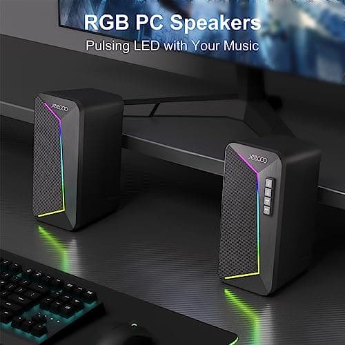 Jeecoo M30 Bluetooth Computer Speakers, RGB PC Gaming Speakers for Desktop with Crisp Stereo Sound, Dynamic LED Modes, Easy-Access Control, 10W - USB-Powered (Not 3.5mm Aux) 6