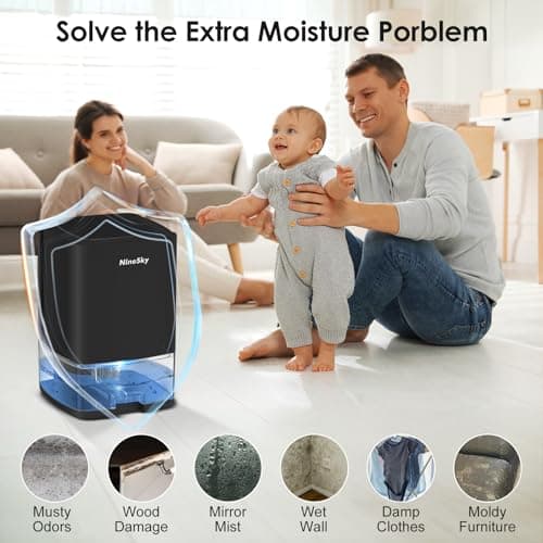 NineSky Dehumidifier for Home, 30oz Water Tank,(300 sq.ft) Dehumidifiers for Bedroom, Bathroom, Basement with 7 Colorful Lights, Auto Shut Off(C1 Black) 6