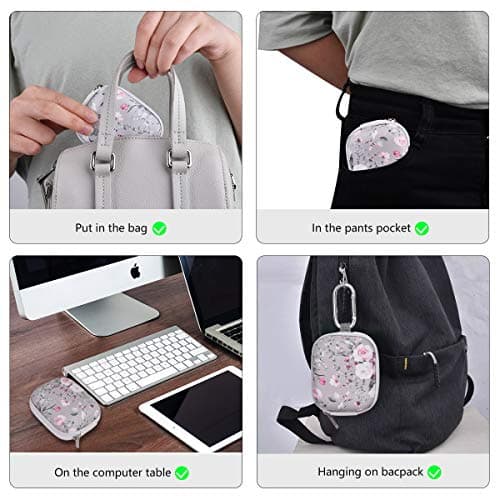 Earbud Case, AIRSPO Airpods 4 Case Airpods Pro 3rd Generation Earphone Organizer Carrying Case Small Storage Bag Hard EVA Shockproof Cover with Carabiner Clip (Grey Pink Rose) 7